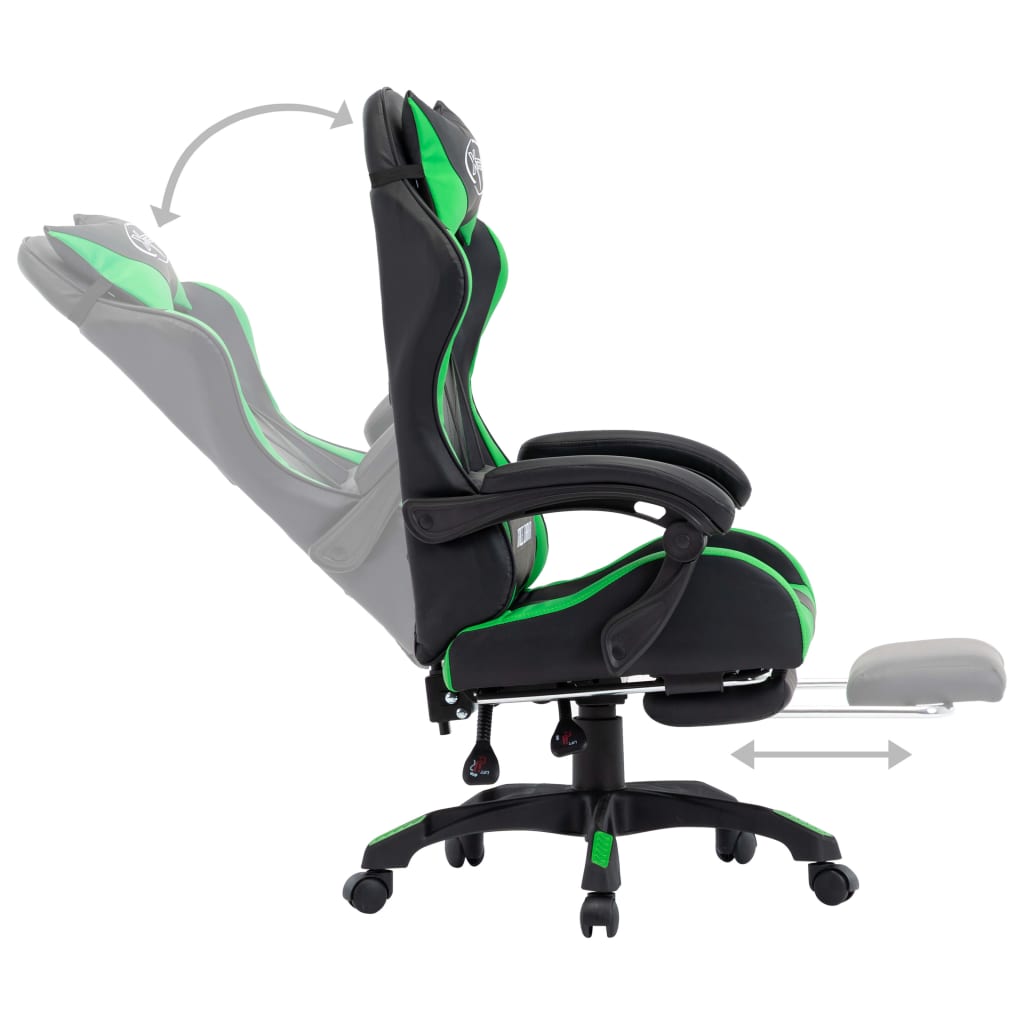 Fauteuil de jeux vidéo avec repose-pied Vert et noir Similicuir Chaises de bureau vidaXL