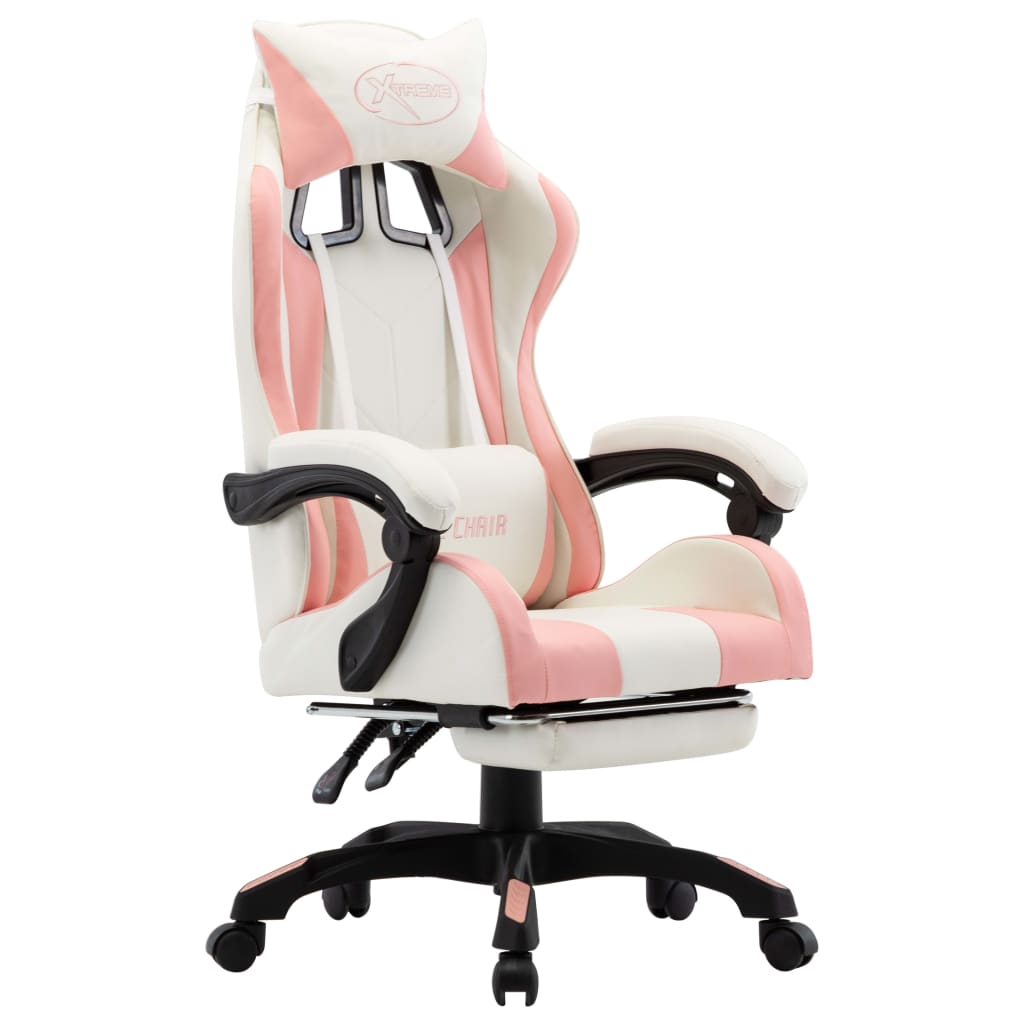 Fauteuil de jeux vidéo et repose-pied Rose et blanc Similicuir Chaises de bureau vidaXL   