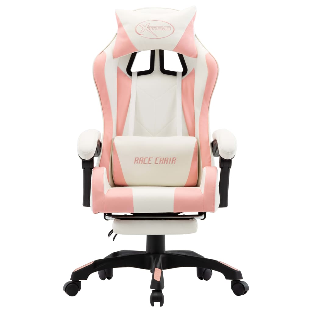 Fauteuil de jeux vidéo et repose-pied Rose et blanc Similicuir Chaises de bureau vidaXL   