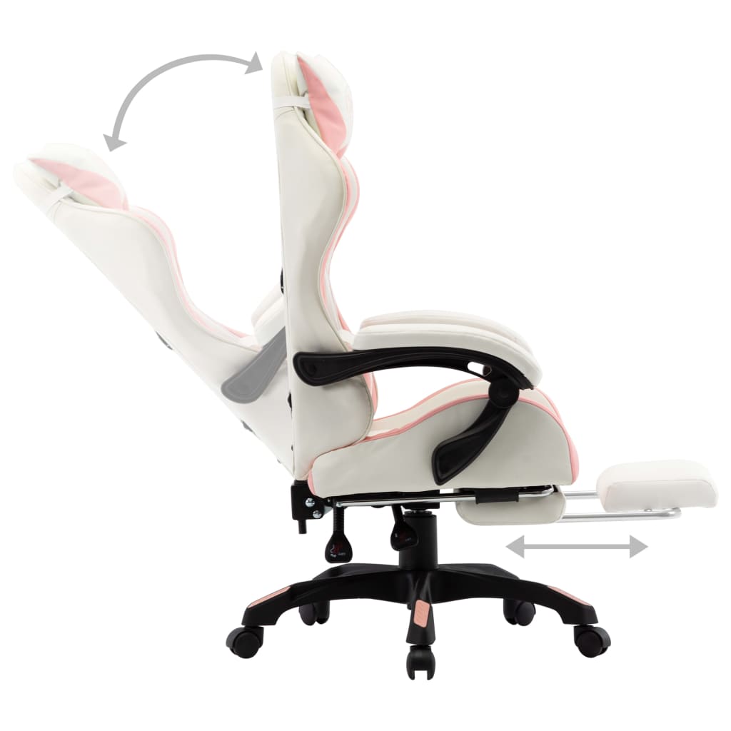 Fauteuil de jeux vidéo et repose-pied Rose et blanc Similicuir Chaises de bureau vidaXL   