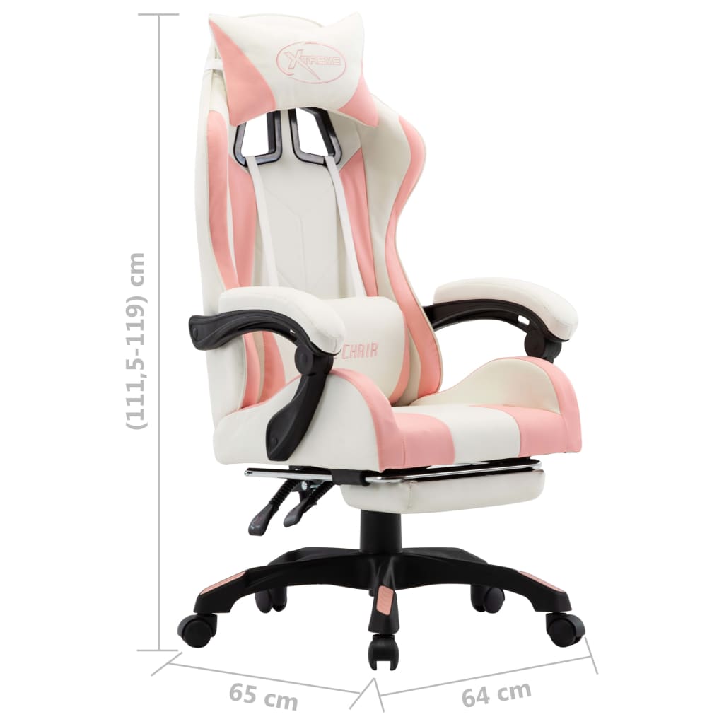 Fauteuil de jeux vidéo et repose-pied Rose et blanc Similicuir Chaises de bureau vidaXL   