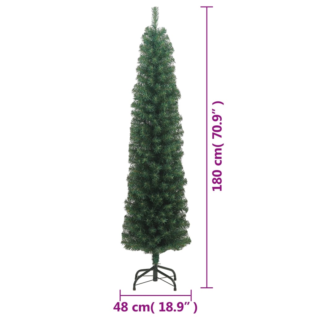 Sapin de Noël artificiel mince avec support vert 180 cm PVC - Xios Store SNC