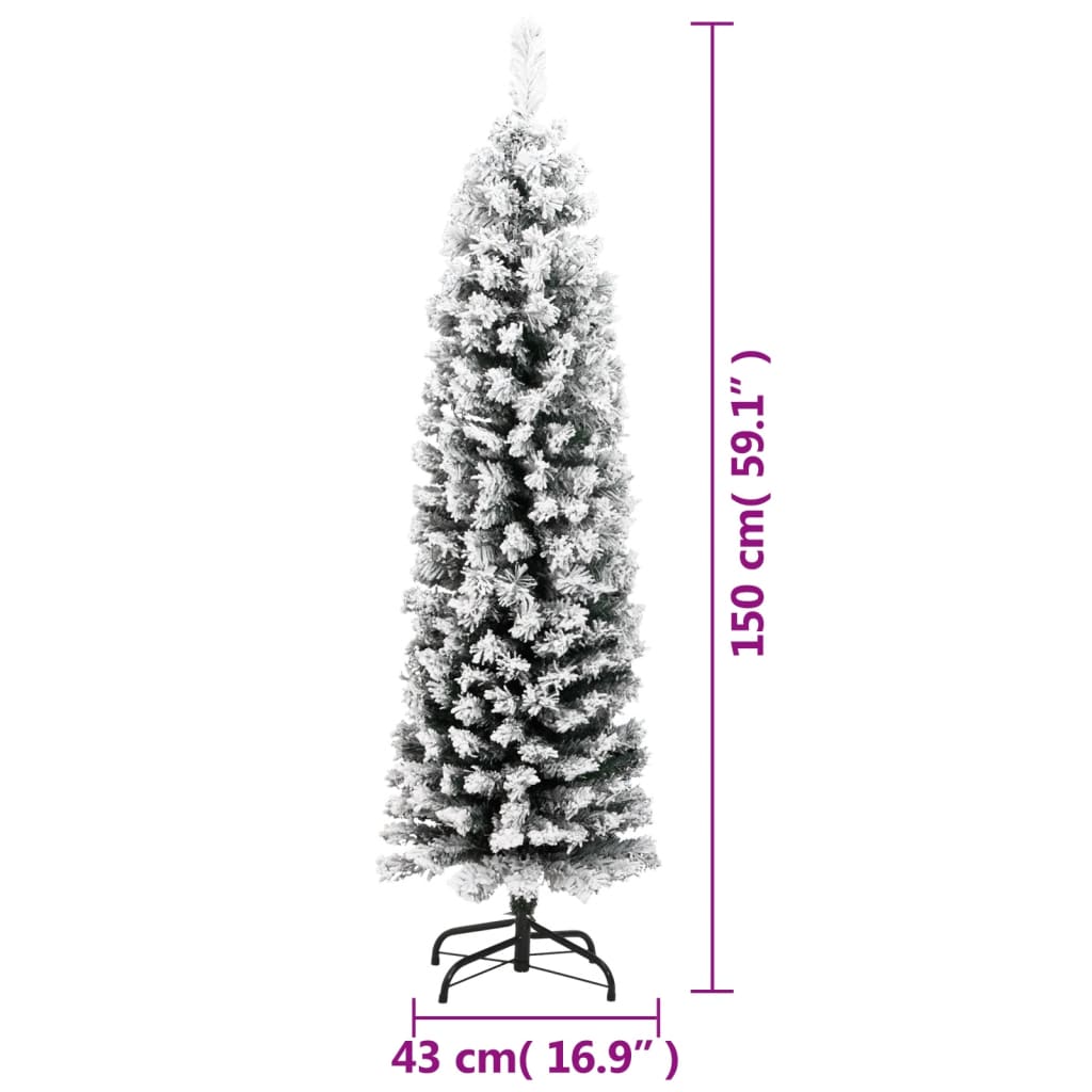 Sapin de Noël artificiel mince flocon de neige vert 150 cm PVC - Xios Store SNC