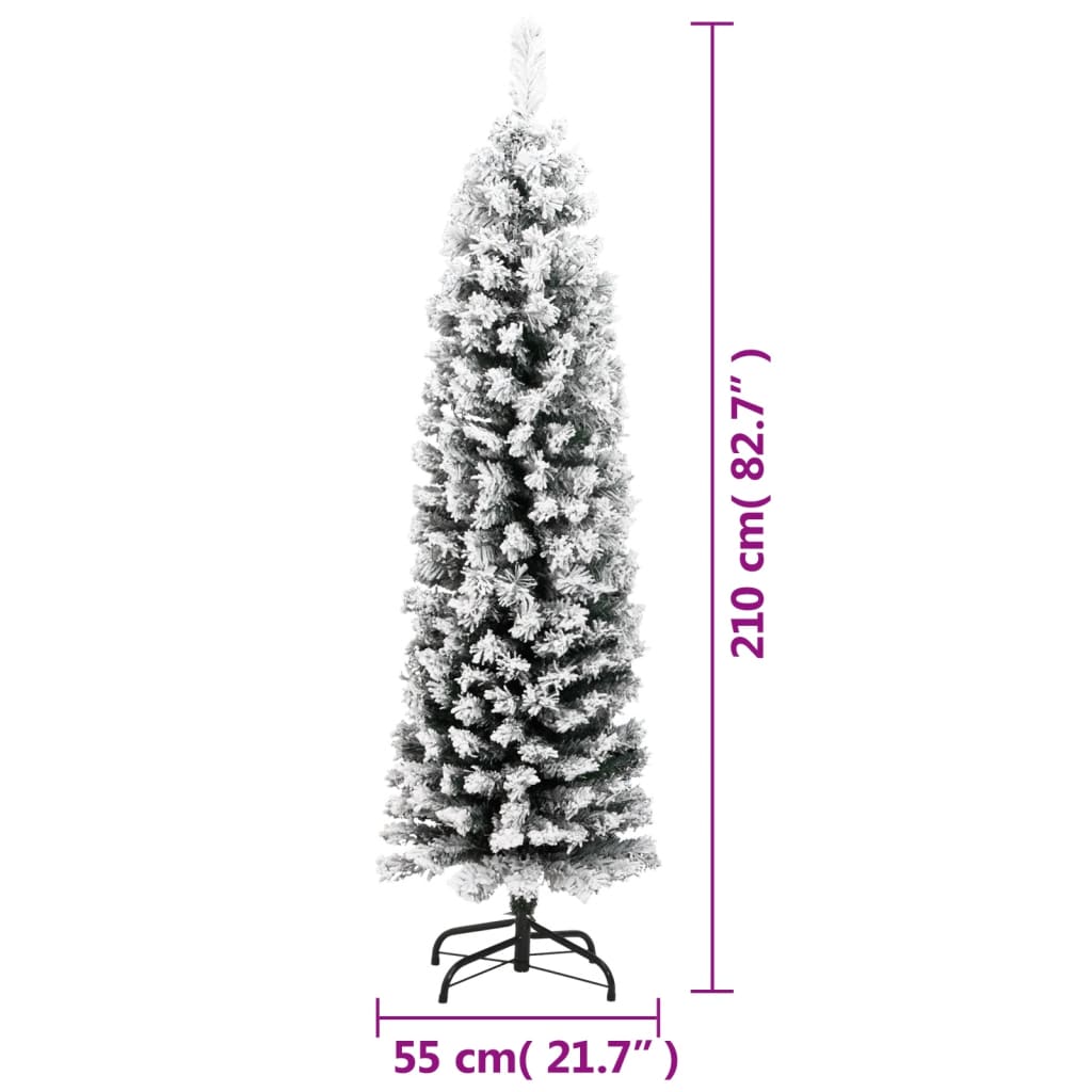 Sapin de Noël artificiel mince flocon de neige vert 210 cm PVC - Xios Store SNC