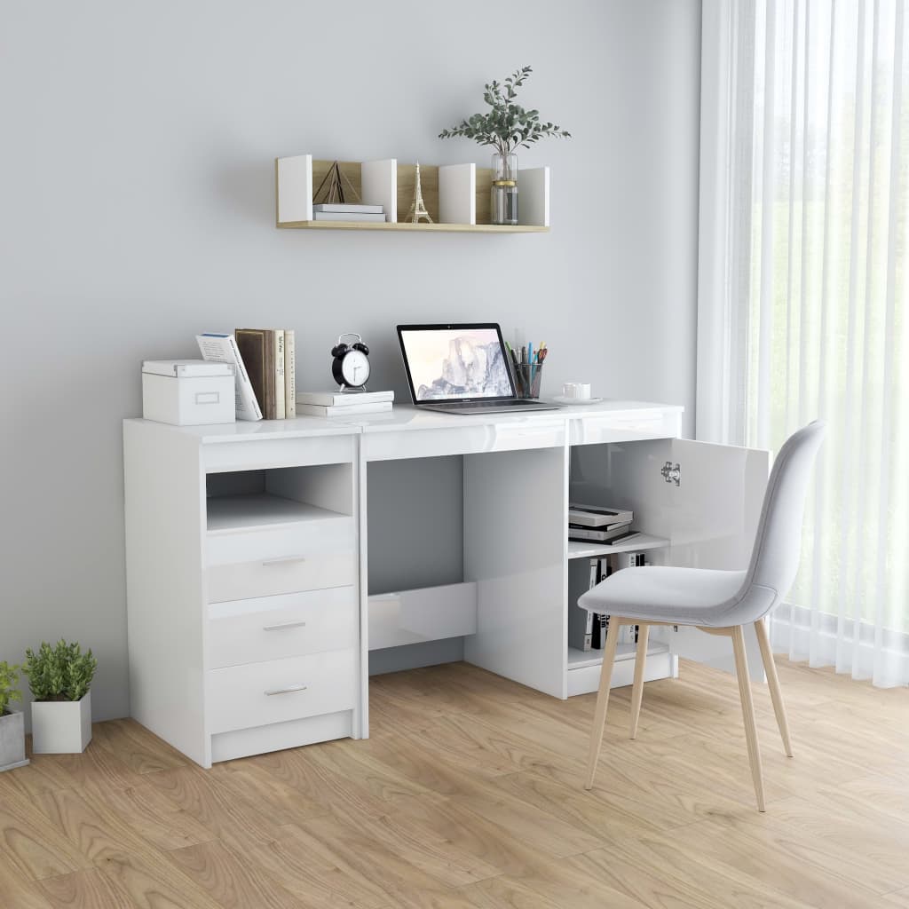 Bureau Blanc brillant 140x50x76 cm Bois d’ingénierie Bureaux vidaXL   