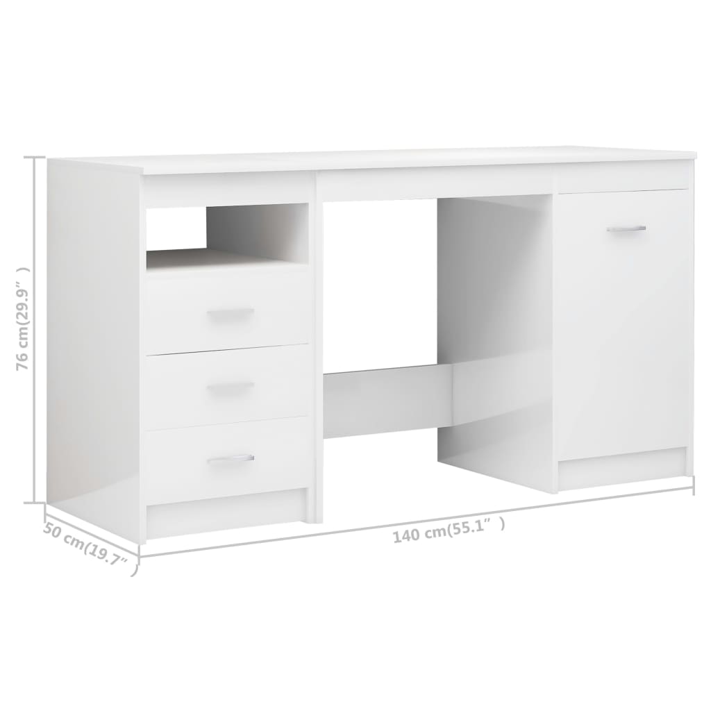 Bureau Blanc brillant 140x50x76 cm Bois d’ingénierie Bureaux vidaXL   