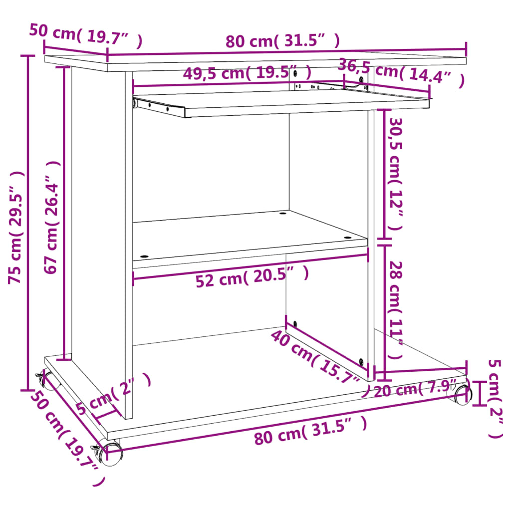 Bureau d'ordinateur Blanc 80x50x75 cm Bois d'ingénierie Bureaux vidaXL   