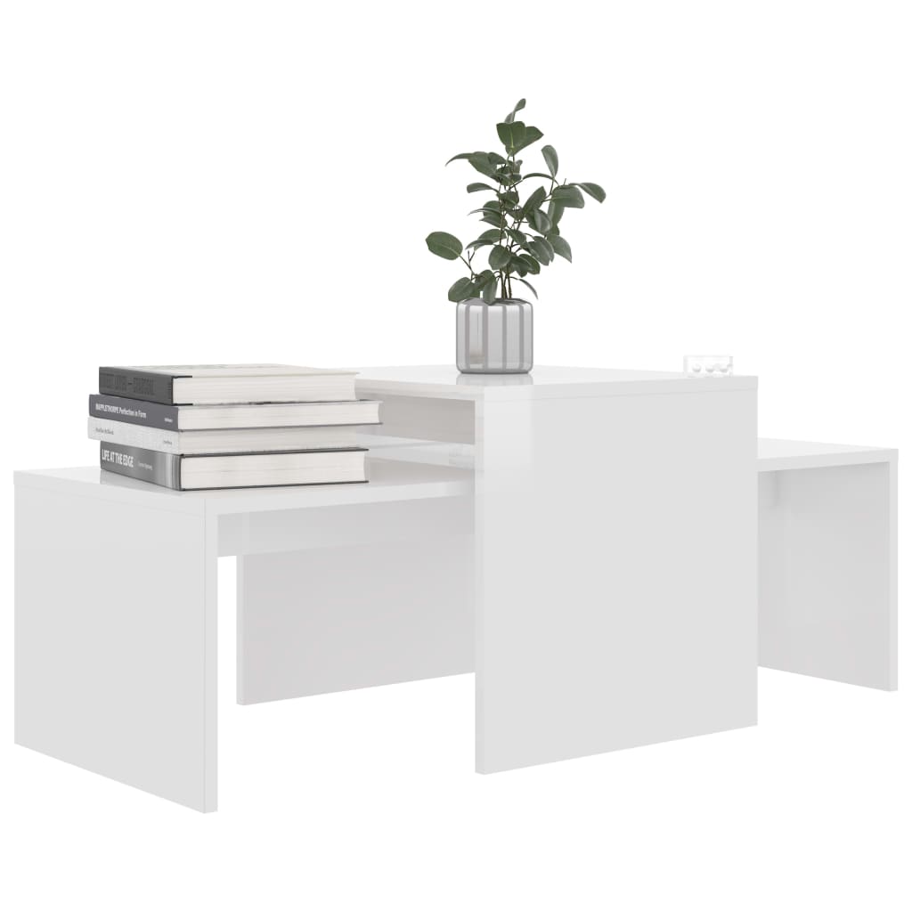 Ensemble de table basse Blanc brillant Bois d’ingénierie Tables basses vidaXL   