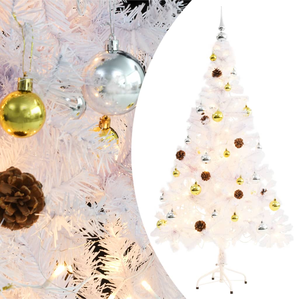 Arbre de Noël artificiel pré-éclairé avec boules blanc 150 cm - Xios Store SNC