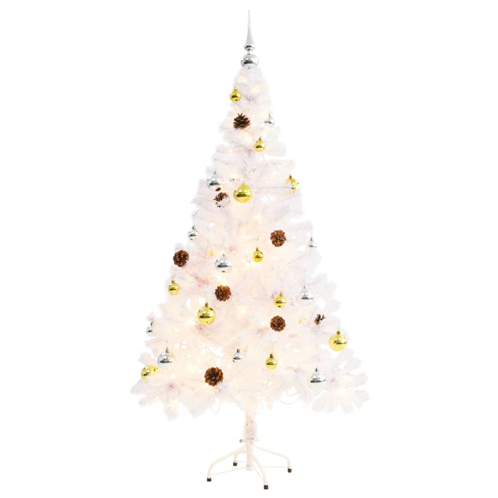 Arbre de Noël artificiel pré-éclairé avec boules blanc 150 cm - Xios Store SNC