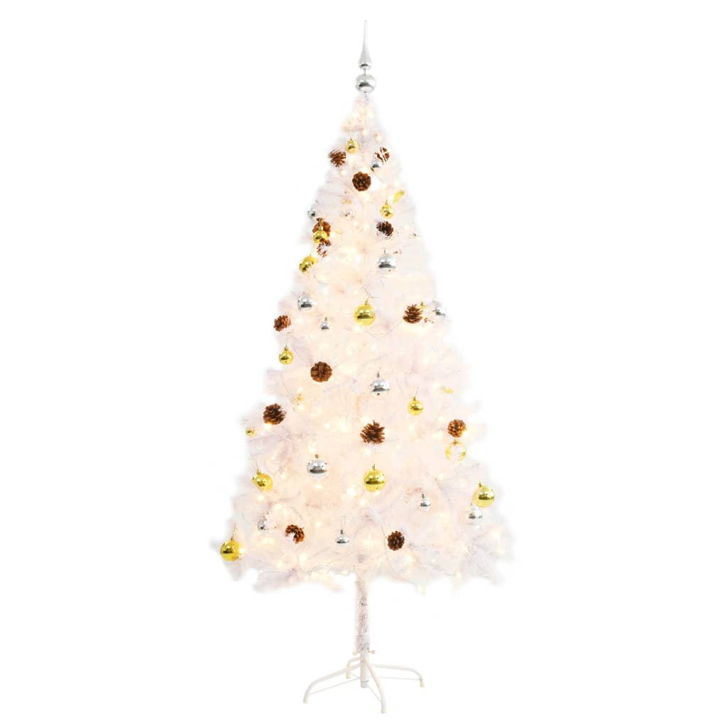 Arbre de Noël artificiel pré-éclairé avec boules blanc 180 cm - Xios Store SNC