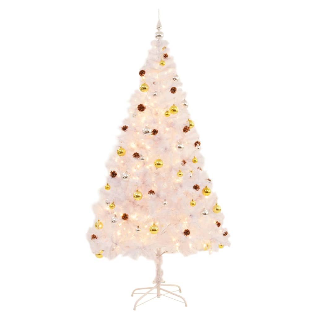 Arbre de Noël artificiel pré-éclairé avec boules blanc 210 cm - Xios Store SNC