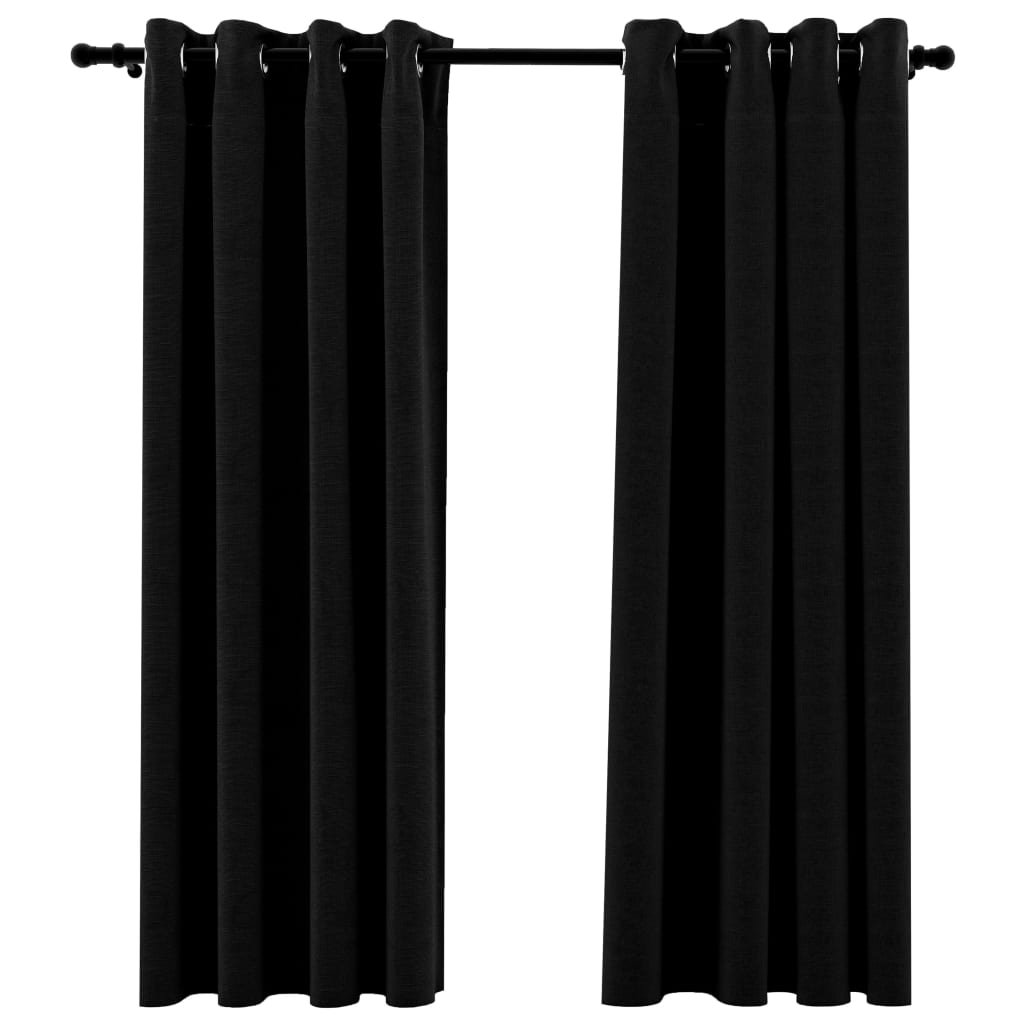 Rideaux occultants Aspect lin avec œillets 2 pcs Noir 140x175cm Rideaux vidaXL   