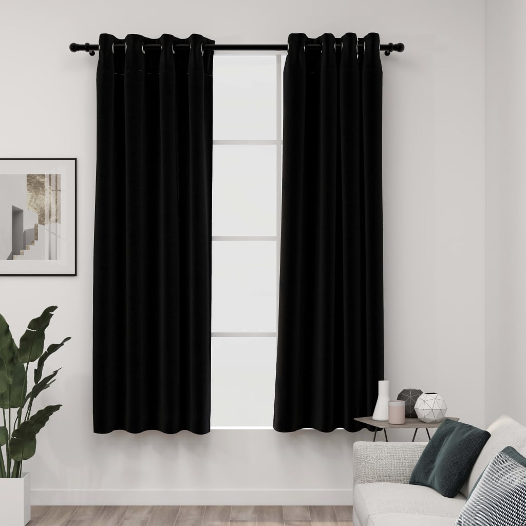 Rideaux occultants Aspect lin avec œillets 2 pcs Noir 140x175cm Rideaux vidaXL   