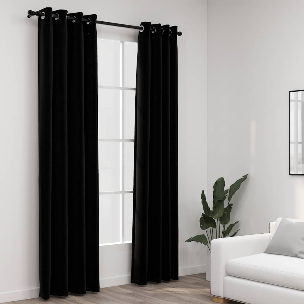 Rideaux occultants Aspect lin avec œillets 2 pcs Noir 140x225cm Rideaux vidaXL