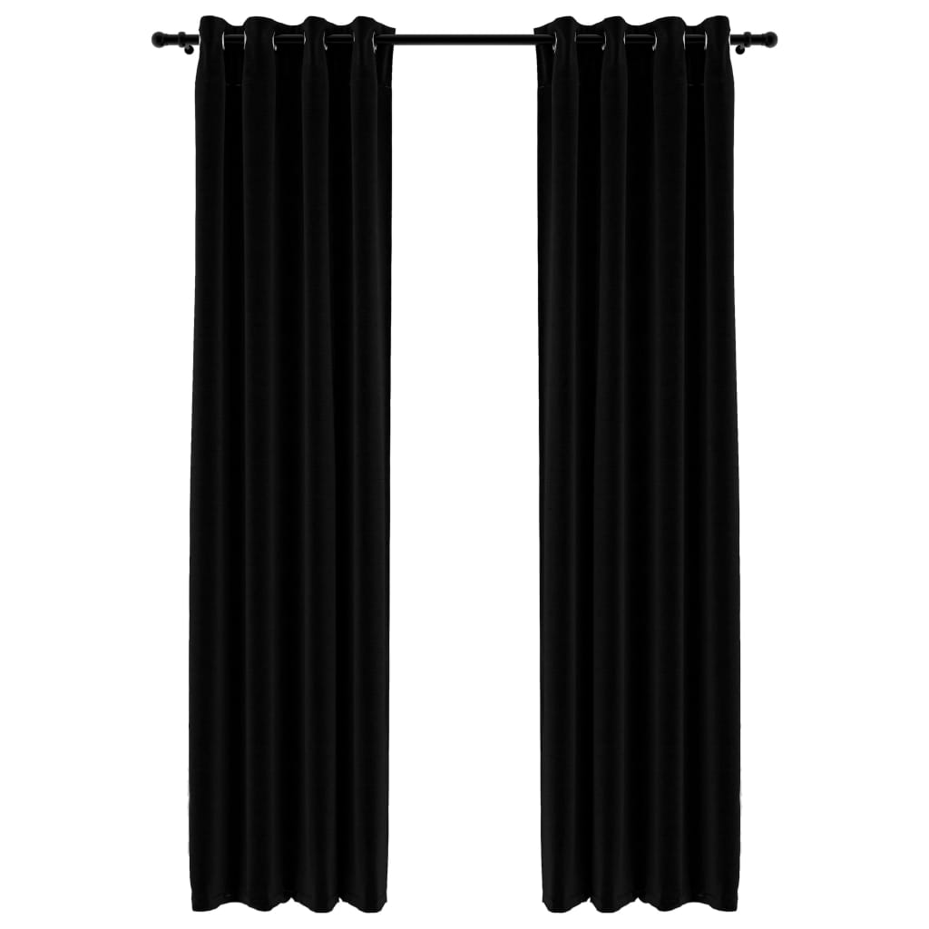 Rideaux occultants Aspect lin avec œillets 2 pcs Noir 140x245cm Rideaux vidaXL