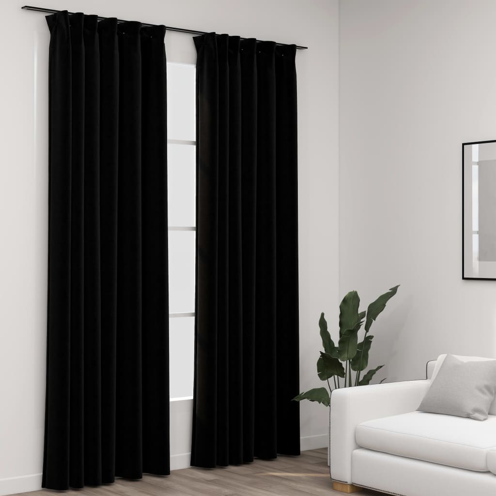 Rideaux occultants aspect lin avec crochets 2pcs Noir 140x245cm Rideaux vidaXL   