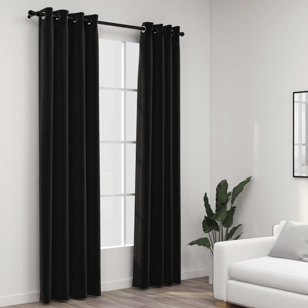 Rideaux occultants Aspect de lin 2 pcs Anthracite 140x225 cm Rideaux vidaXL   