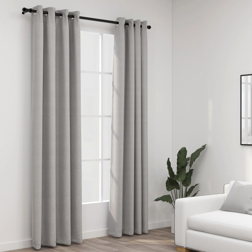 Rideaux occultants Aspect lin avec œillets 2 pcs Gris 140x225cm Rideaux vidaXL   