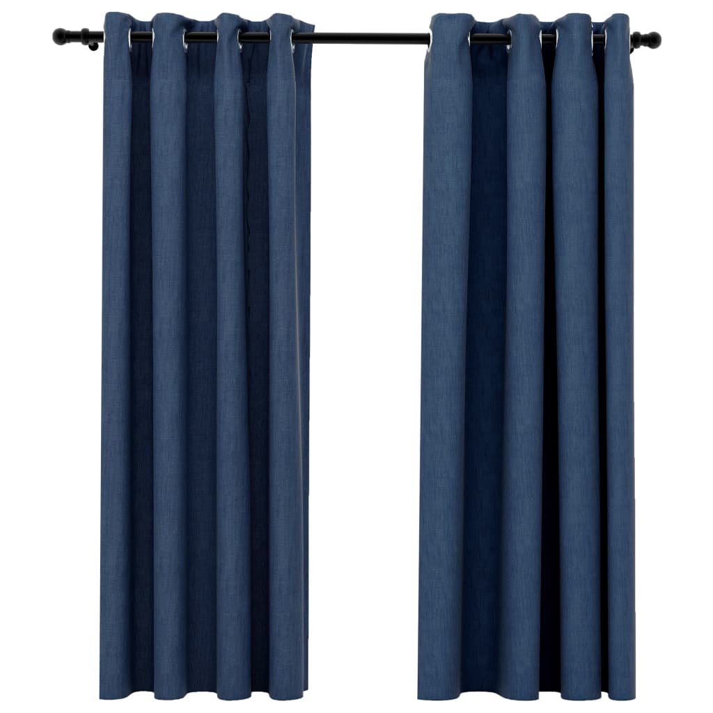 Rideaux occultants Aspect lin avec œillets 2 pcs Bleu 140x175cm Rideaux vidaXL   