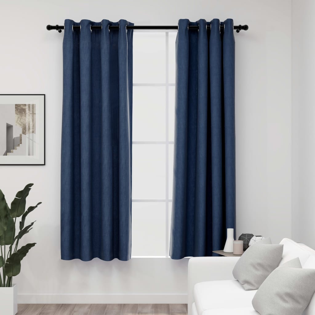 Rideaux occultants Aspect lin avec œillets 2 pcs Bleu 140x175cm Rideaux vidaXL   