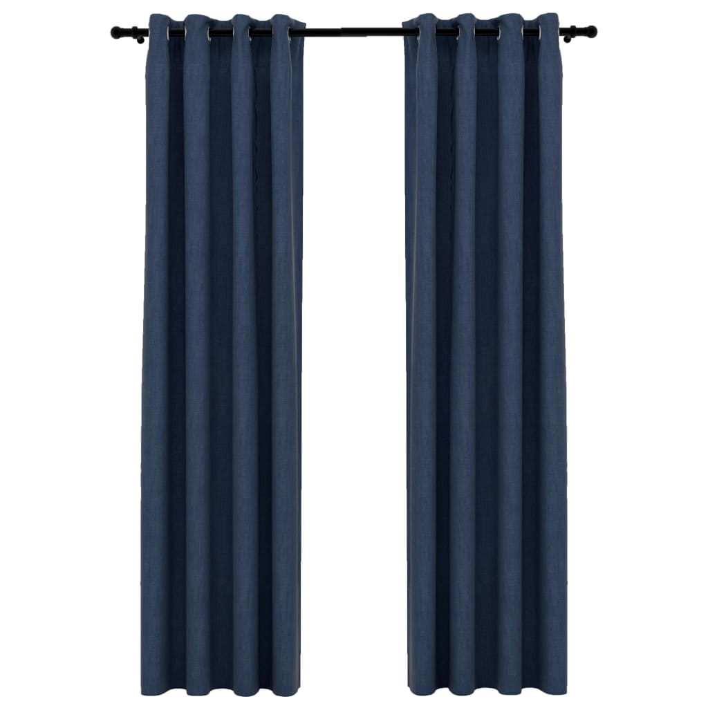 Rideaux occultants Aspect lin avec œillets 2 pcs Bleu 140x225cm Rideaux vidaXL   