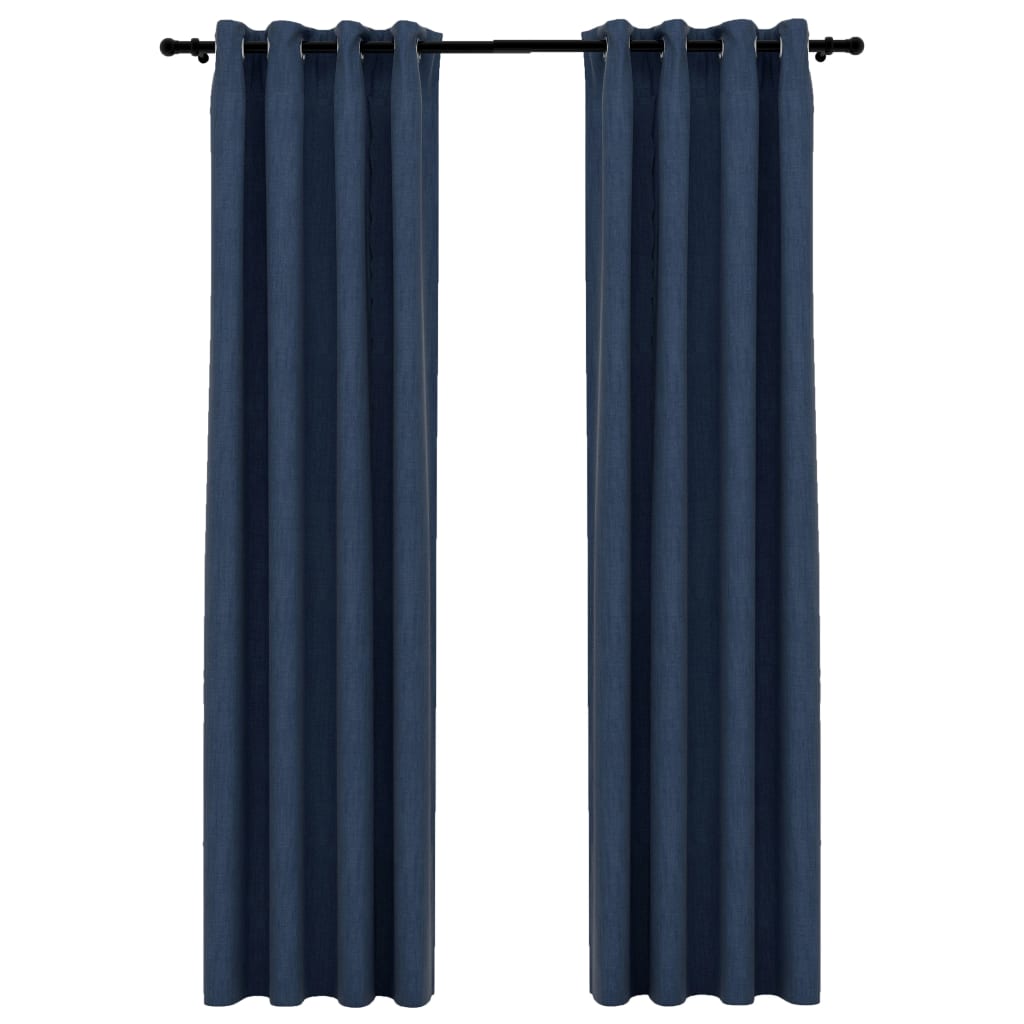 Rideaux occultants Aspect lin avec œillets 2 pcs Bleu 140x245cm Rideaux vidaXL   