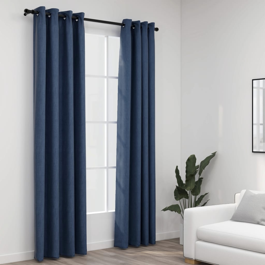 Rideaux occultants Aspect lin avec œillets 2 pcs Bleu 140x245cm Rideaux vidaXL   