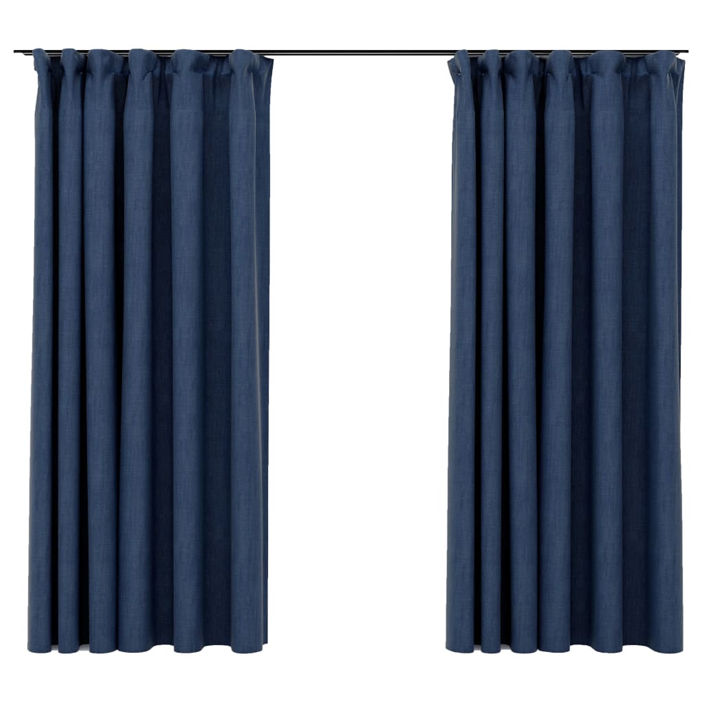 Rideaux occultants aspect lin avec crochets 2pcs Bleu 140x175cm Rideaux vidaXL   