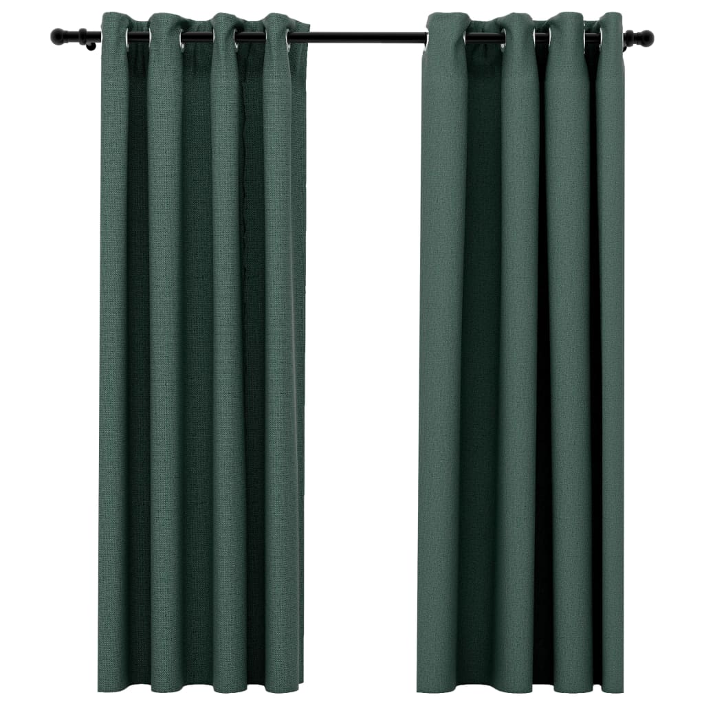 Rideaux occultants Aspect lin avec œillets 2 pcs Vert 140x175cm Rideaux vidaXL   