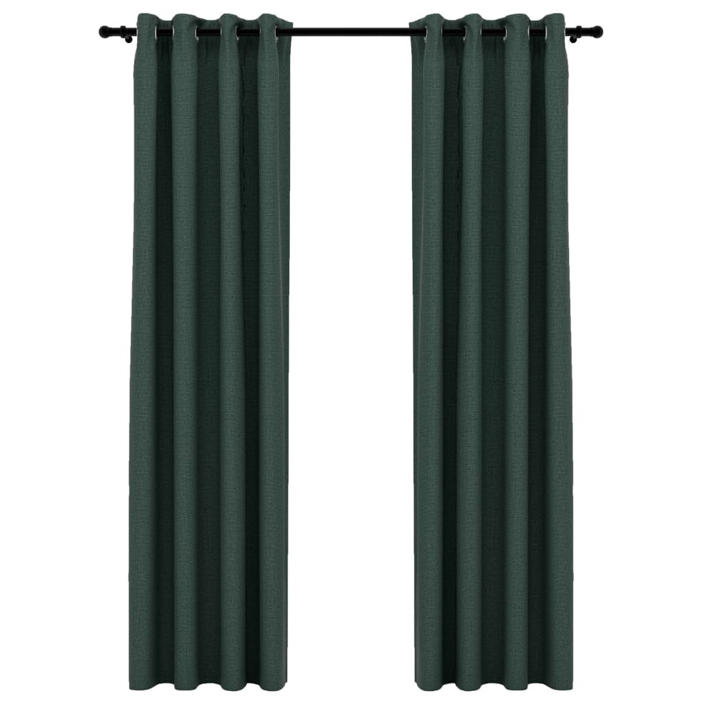 Rideaux occultants Aspect lin avec œillets 2 pcs Vert 140x225cm Rideaux vidaXL   