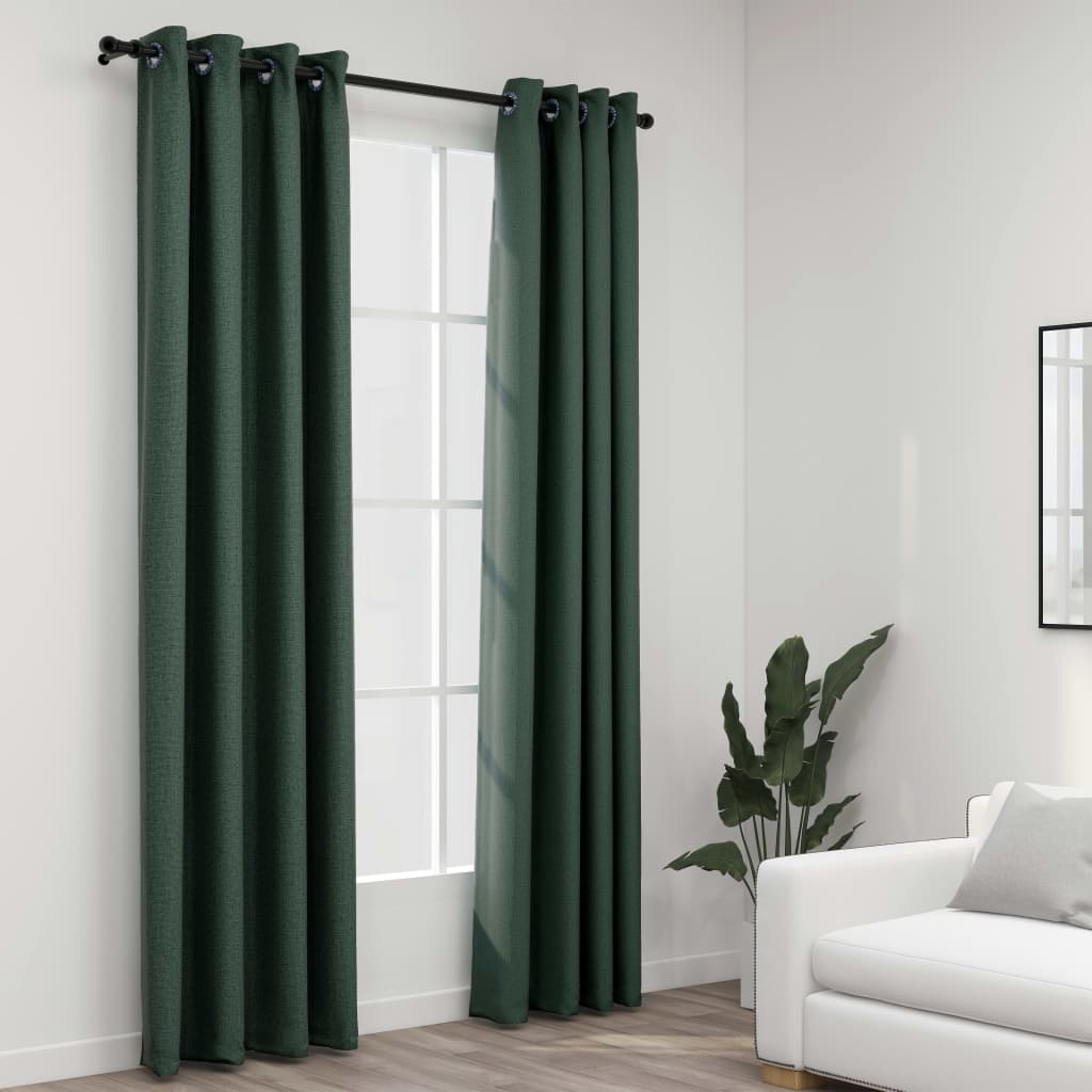 Rideaux occultants Aspect lin avec œillets 2 pcs Vert 140x225cm Rideaux vidaXL   