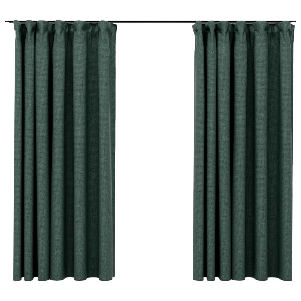 Rideaux occultants aspect lin avec crochets 2pcs Vert 140x175cm Rideaux vidaXL   