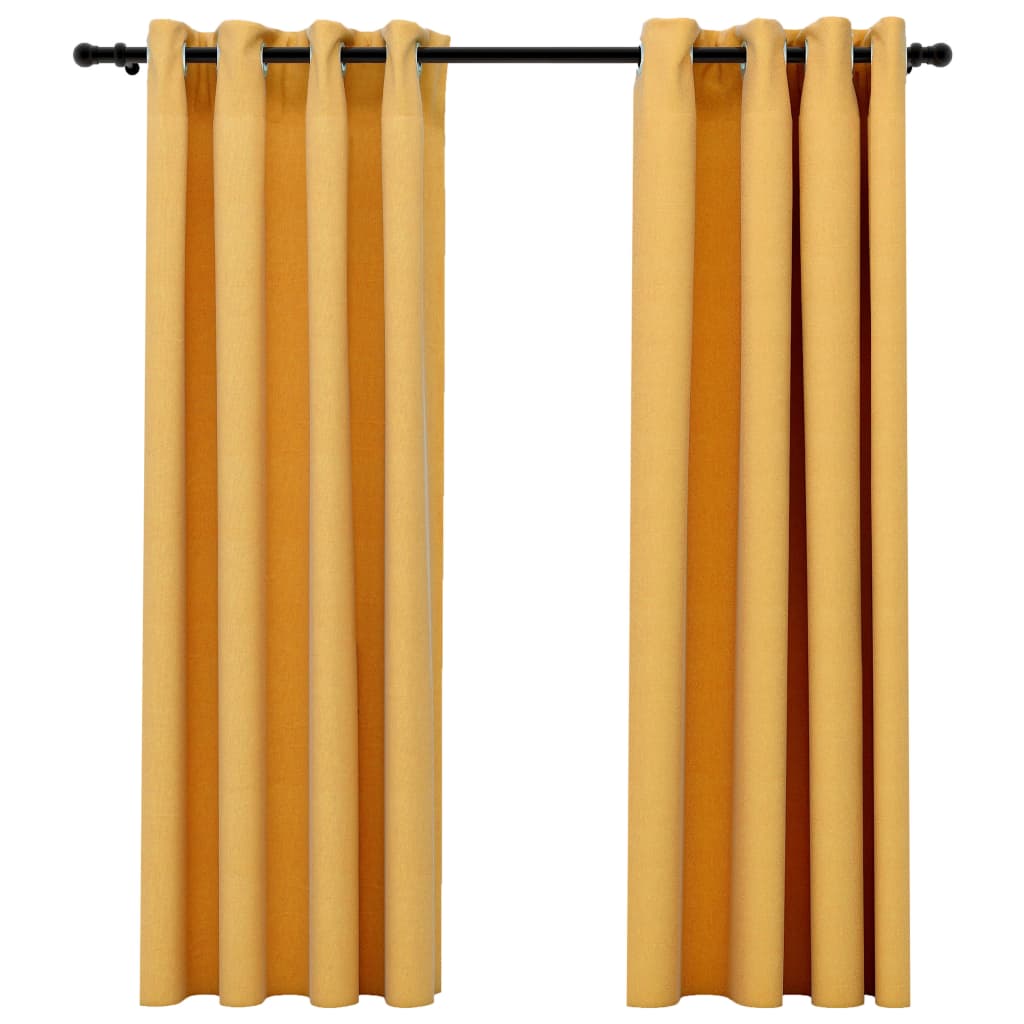 Rideaux occultants Aspect lin à œillets 2 pcs Jaune 140x175 cm Rideaux vidaXL   