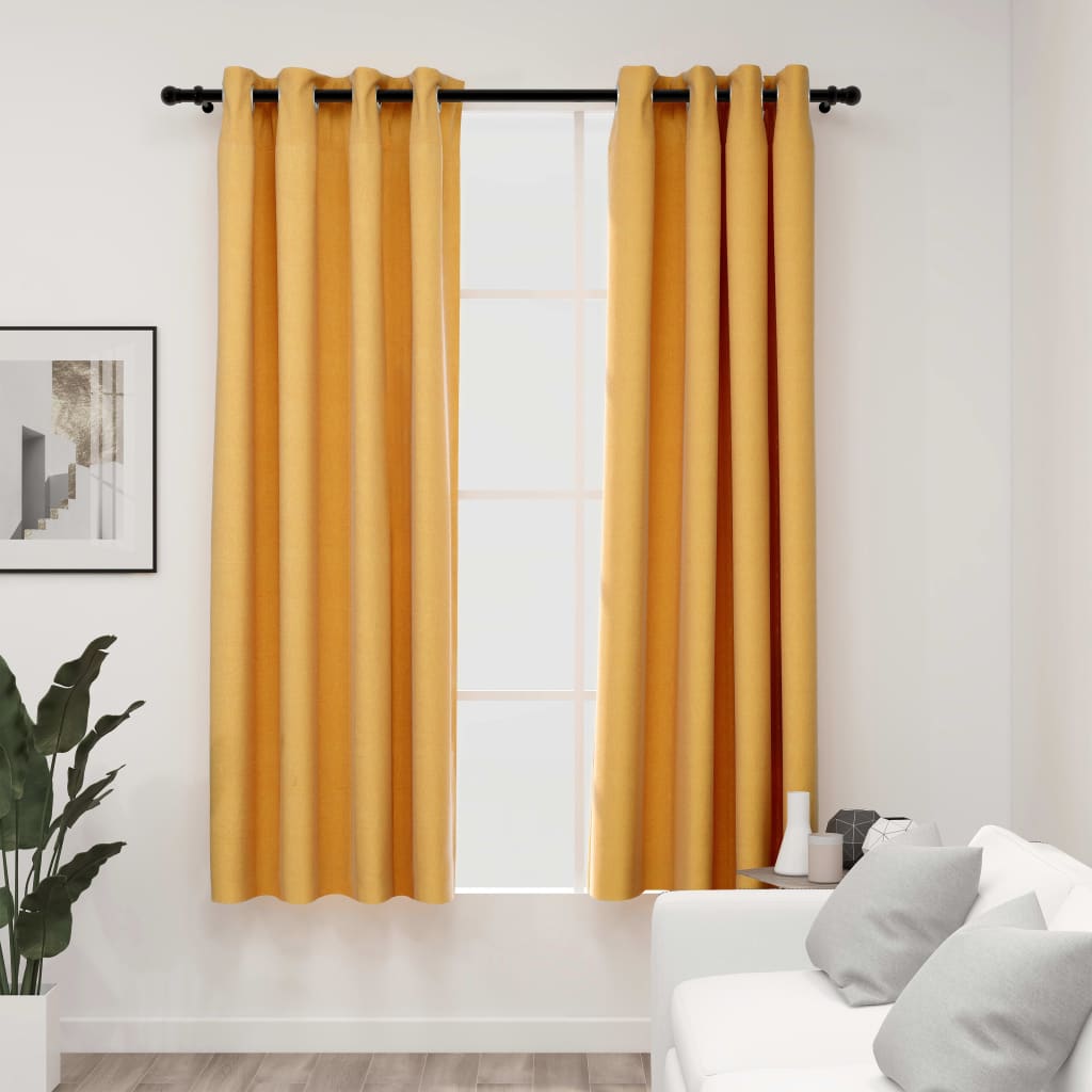 Rideaux occultants Aspect lin à œillets 2 pcs Jaune 140x175 cm Rideaux vidaXL   