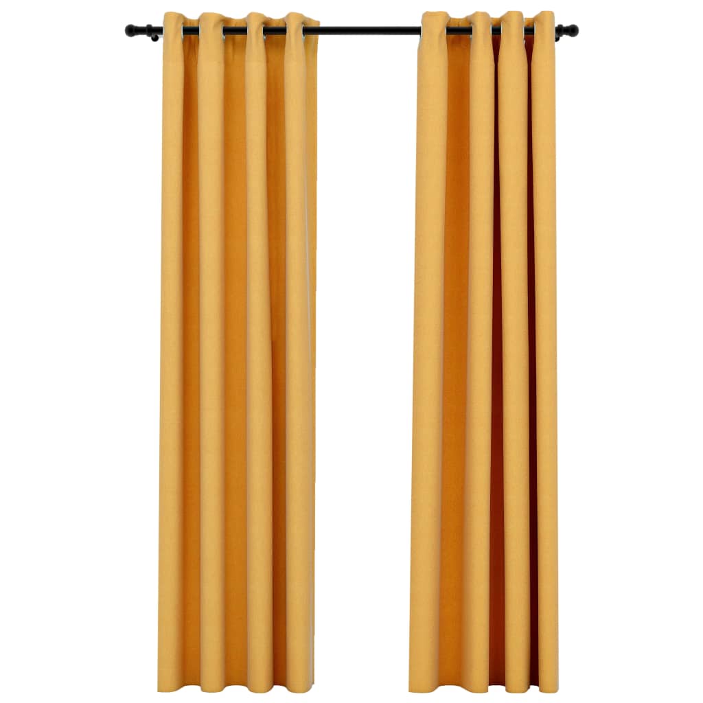 Rideaux occultants Aspect lin à œillets 2 pcs Jaune 140x225 cm Rideaux vidaXL   