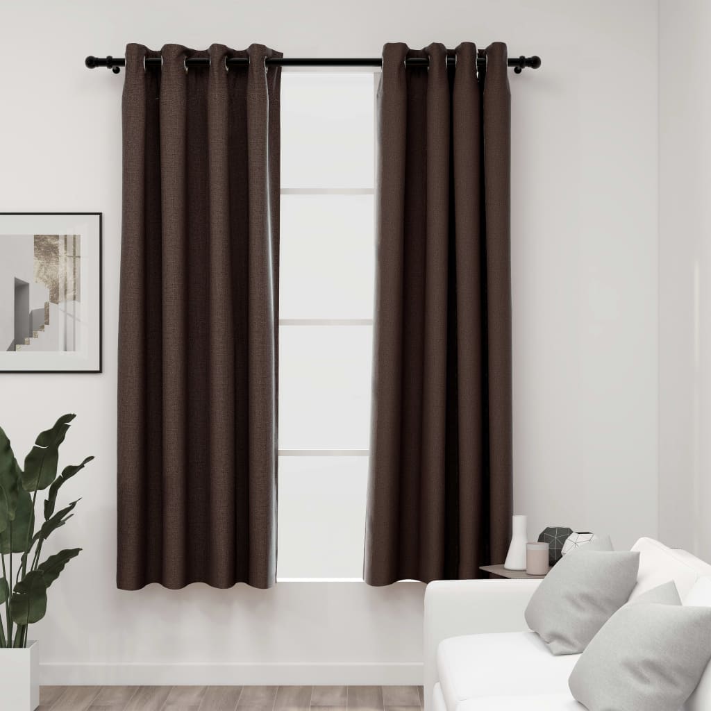 Rideaux occultants Aspect lin avec œillets 2pcs Taupe 140x175cm Rideaux vidaXL   