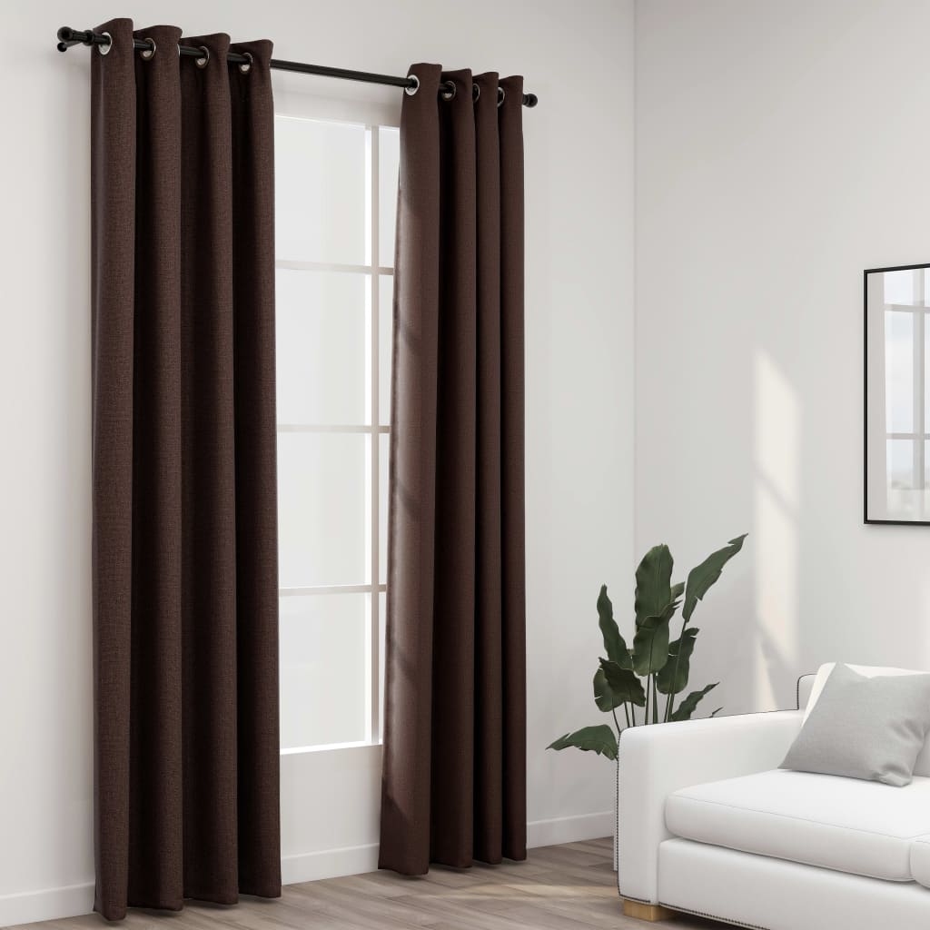 Rideaux occultants Aspect lin avec œillets 2pcs Taupe 140x225cm Rideaux vidaXL   