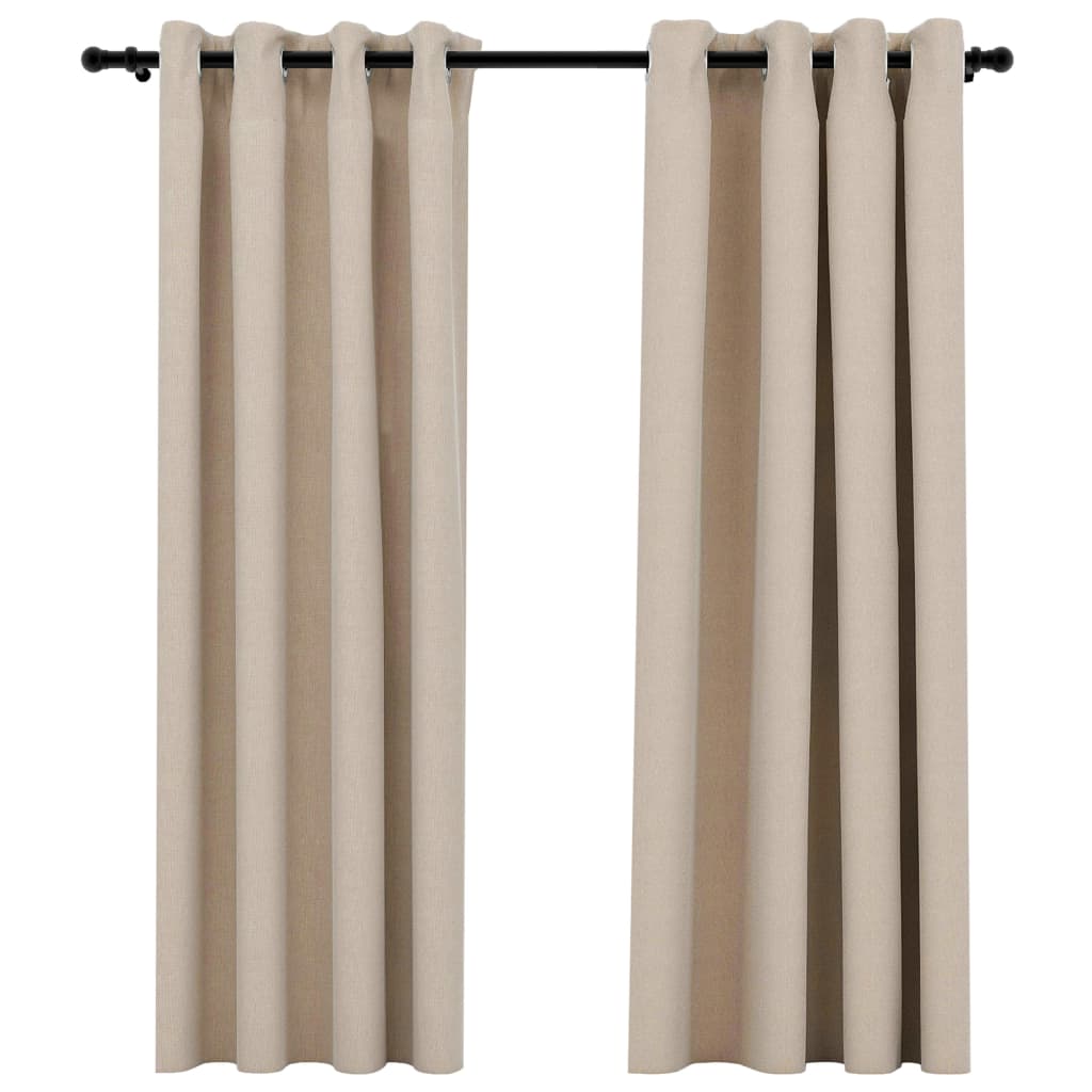 Rideaux occultants Aspect lin avec œillets 2pcs Beige 140x175cm Rideaux vidaXL   