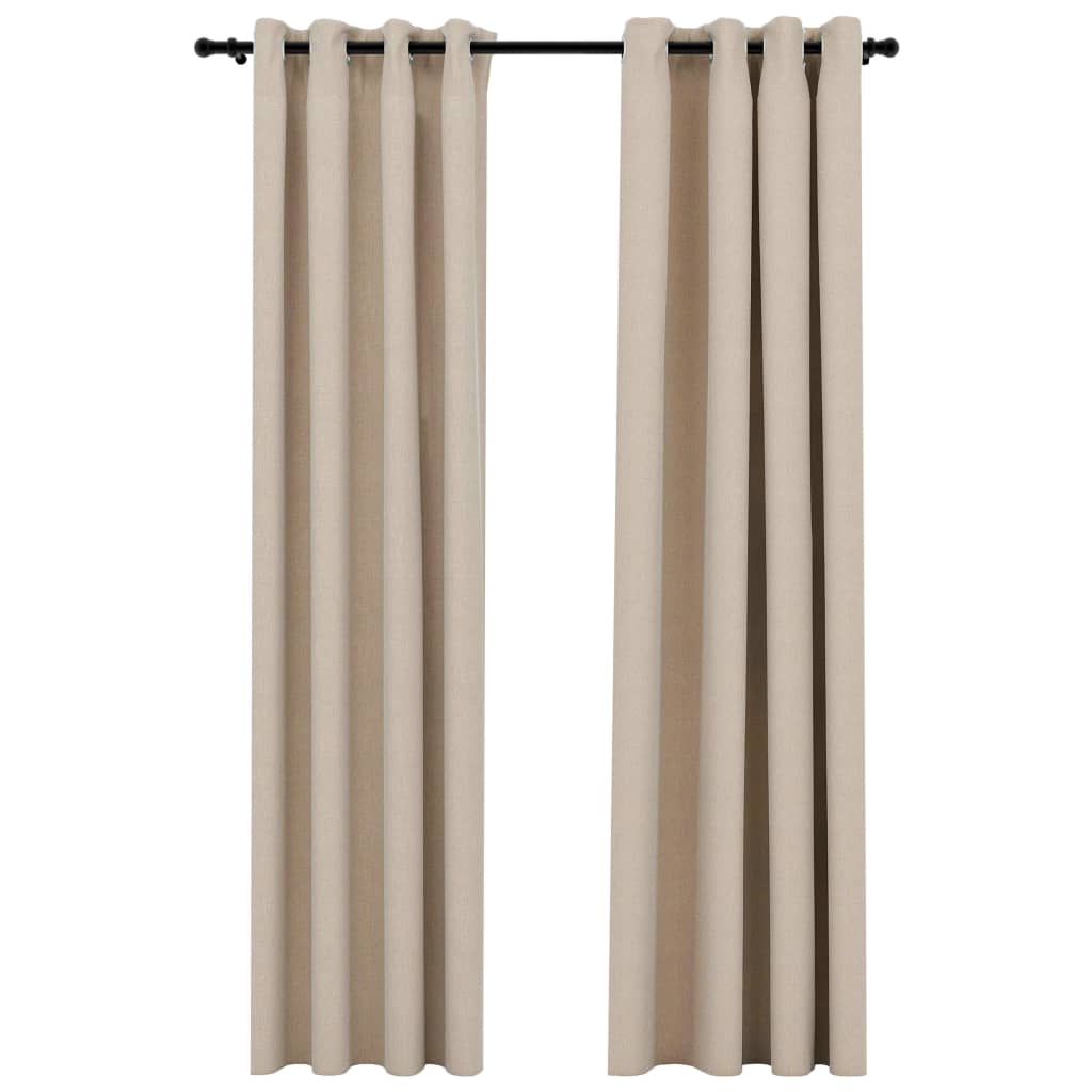 Rideaux occultants Aspect lin avec œillets 2pcs Beige 140x225cm Rideaux vidaXL   