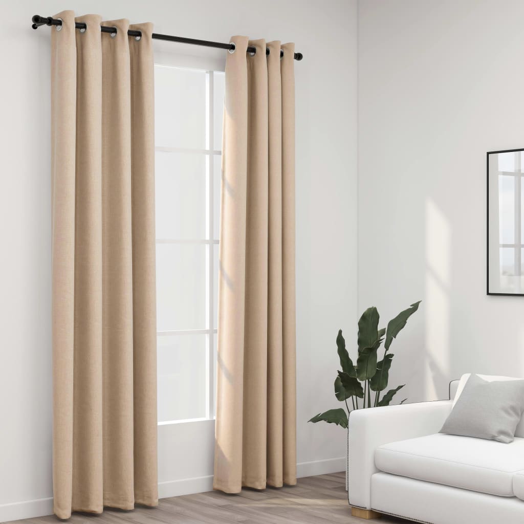 Rideaux occultants Aspect lin avec œillets 2pcs Beige 140x225cm Rideaux vidaXL   