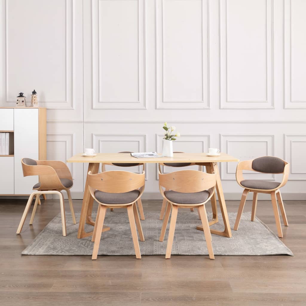 Chaises à manger lot de 6 bois courbé et tissu taupe Chaises de cuisine vidaXL   