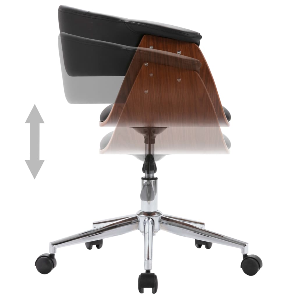 Chaise pivotante de bureau Noir Bois courbé et similicuir Chaises de bureau vidaXL   