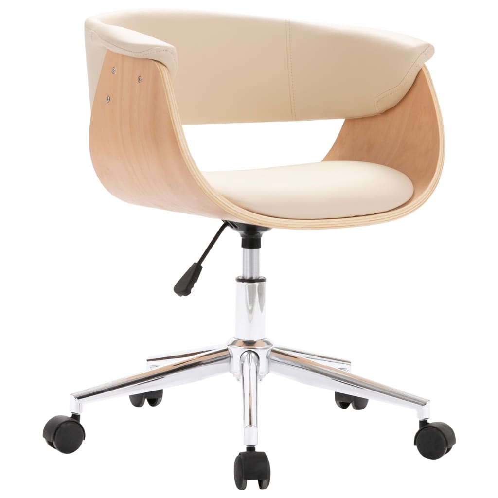 Chaise pivotante de bureau Crème Bois courbé et similicuir Chaises de bureau vidaXL   