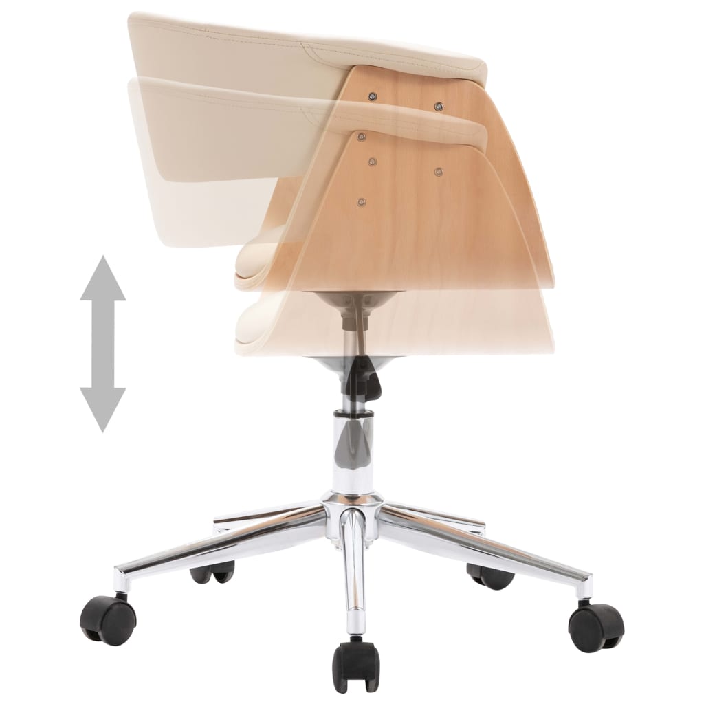 Chaise pivotante de bureau Crème Bois courbé et similicuir Chaises de bureau vidaXL   