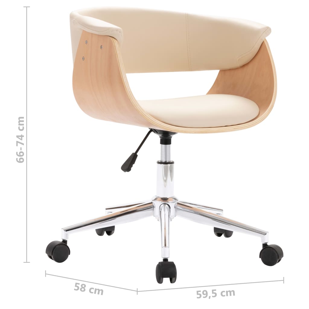 Chaise pivotante de bureau Crème Bois courbé et similicuir Chaises de bureau vidaXL   