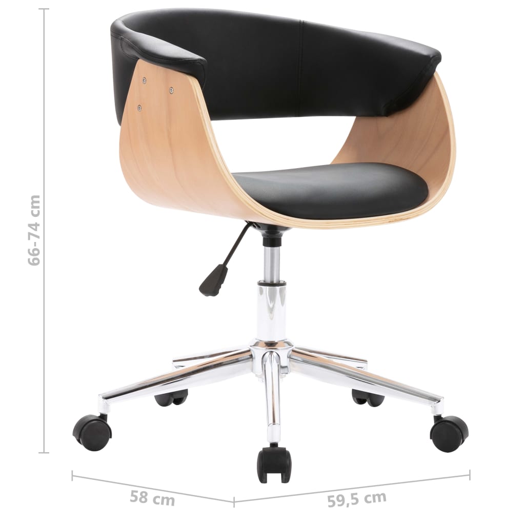 Chaise pivotante de bureau Noir Bois courbé et similicuir Chaises de bureau vidaXL   