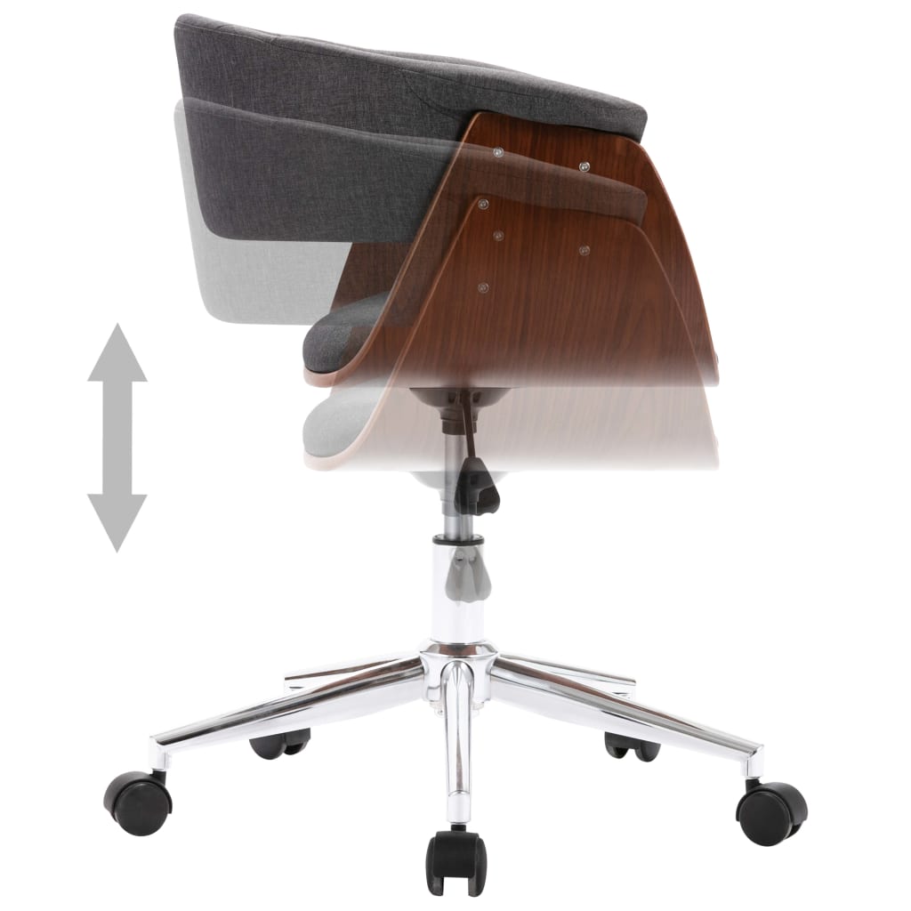 Chaise pivotante de bureau Gris Bois courbé et tissu Chaises de bureau vidaXL   