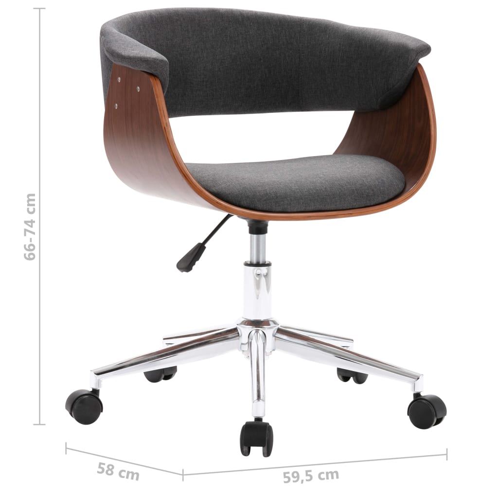 Chaise pivotante de bureau Gris Bois courbé et tissu Chaises de bureau vidaXL   