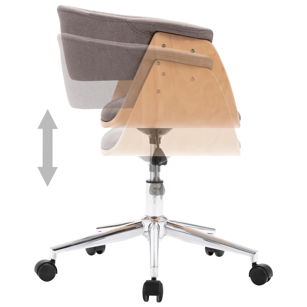 Chaise pivotante de bureau Taupe Bois courbé et tissu Chaises de bureau vidaXL   